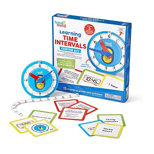 hand2mind Learning Time Intervals Center Kit, Advanced NumberLine Learning Clock Activity Set, Elapsed Time Manipulatives, Analog Telling Time Teachin