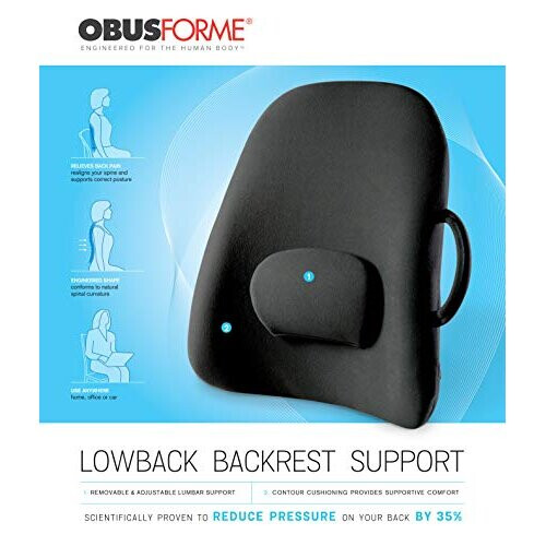 ObusForme Black Lowback Lumbar Backrest Pad Replacement - Removable, Adjustable Contoured Support 2