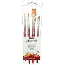 Princeton Velvetouch, Mixed-Media Brushes for Acrylic, Oil, Watercolor Series 3950, 4-Piece Professional Set 100