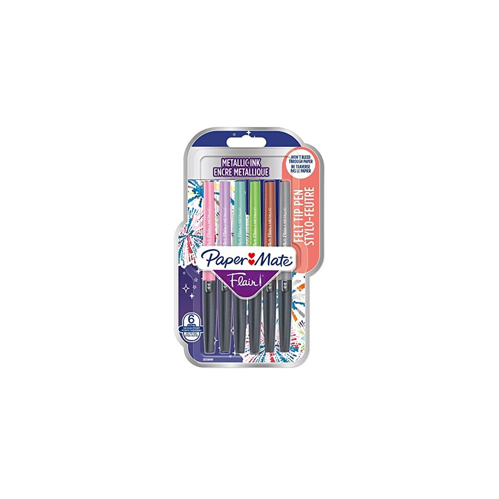 Papermate 95239 Blister 6 Markers Flair Nylon Multicolor, Metallic