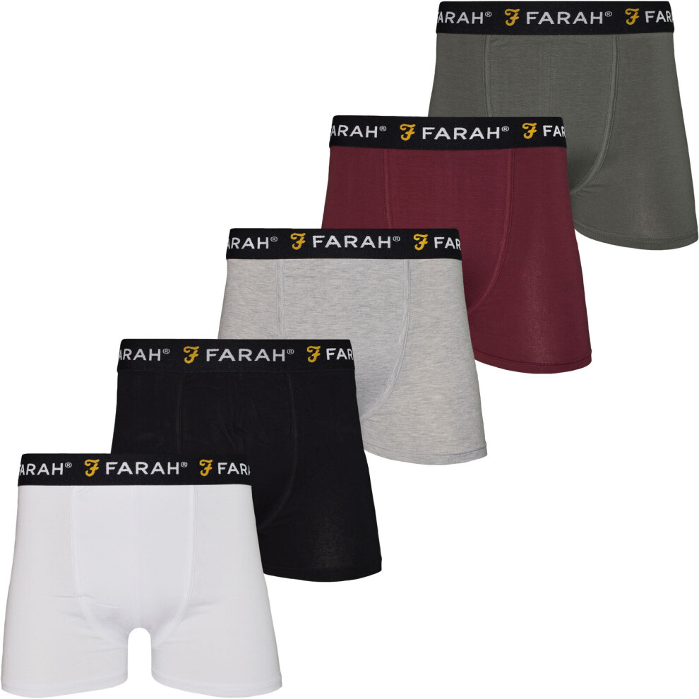 Farah (2Xl, Multi) Mens Gaveer 5 Pack Elasticated Logo Underwear Boxers Boxer Shorts - Multi