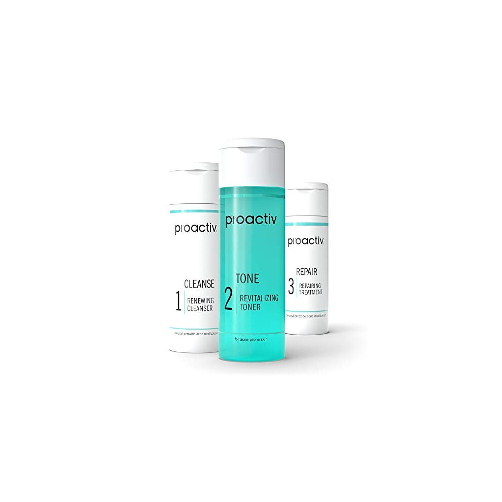 Proactiv 3 Step Acne Treatment - Benzoyl Peroxide Face Wash, Repairing Acne Spot Treatment for Face and Body, Exfoliating Toner - 30 Day Complete Acne