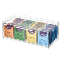 iDesign 72110 crisp BPA-Free Plastic Stackable Packet Storage Drawer with Lid for Kitchen cabinets and countertops, 1259 x 623 x 457, Tea Organizer