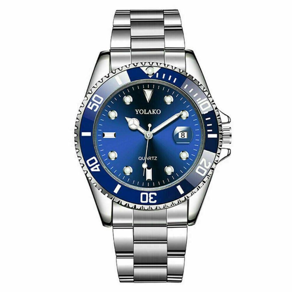 (Mens Stainless Steel Watch Blue) Mens Stainless Steel Watch Classic Luxury Casual Analog Date Quartz Wrist watch