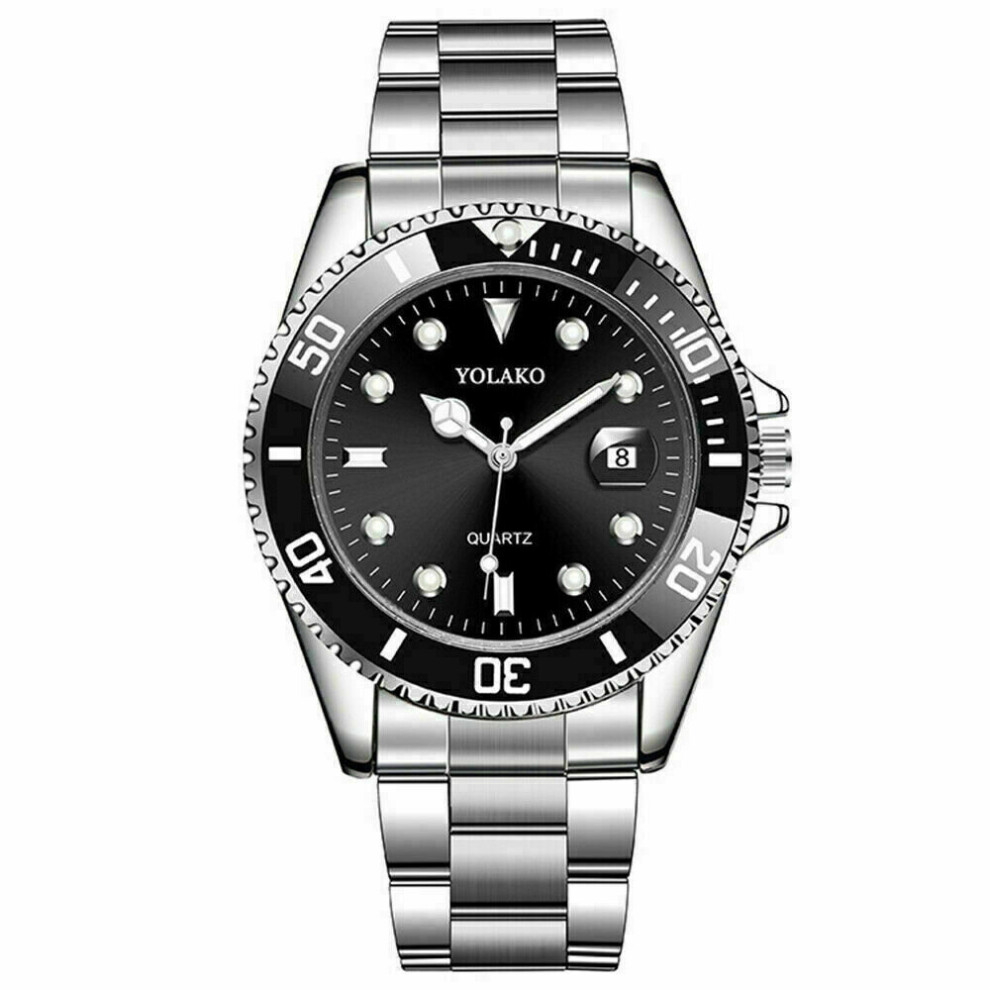 (Black) Mens Stainless Steel Watch Classic Luxury Casual Analog Date Quartz Wrist watch