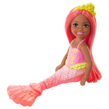 Barbie Dreamtopia Chelsea Meerjungfrau Puppe mit Korallenfarbenem Haar & Schwanz, Royaler Haarreifen