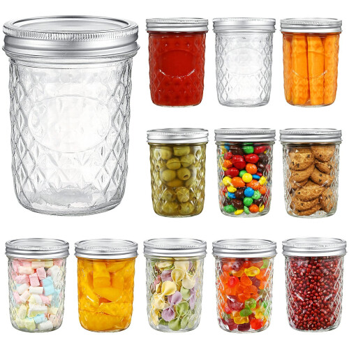 YEBODA 16 oz Mason Jars Wide Mouth canning Jars 12 Pack glass Jars with ...