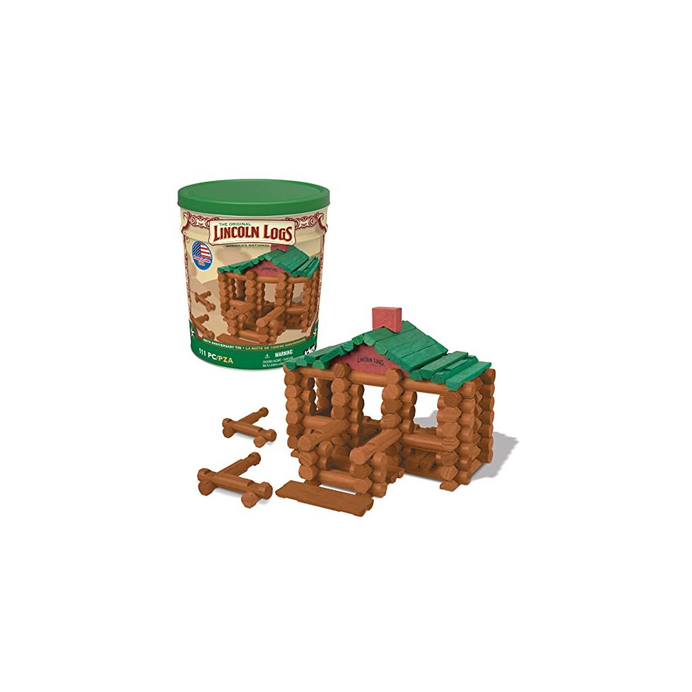 Lincoln Logs 100Th Anniversary Tin-111 Pieces-Real Wood Logs-Ages 3+ - Best Retro Building Gift Set For Boys/Girls - Creative Construction Engineerin