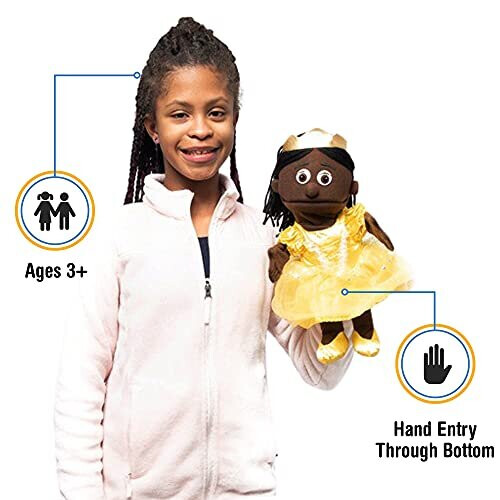 14" Princess, Black Girl, Hand Puppet 1