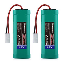 Powerextra 2 Pack 7.2V 3600mAh High Capacity 6-Cell NiMH Battery Packs with Standard Tamiya Connectors Compatiable RC Cars, RC Truck, RC Airplane, RC