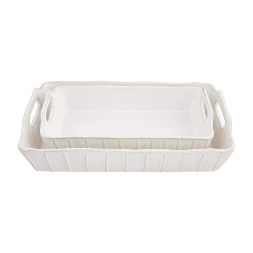 Mud Pie Λευκό Σετ 2 Πιατικών, μικρό 2 3/4" x 11" | μεγάλο 2 3/4" x 13"