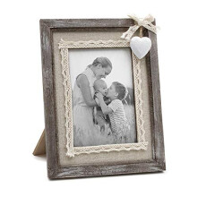 Afuly Rustic Love Picture Frame 4x6 White Heart Cute Burlap Distressed Wood Photo Frames Wedding Shabby Chic Decor Unique Gifts Halloween Gifts Christ