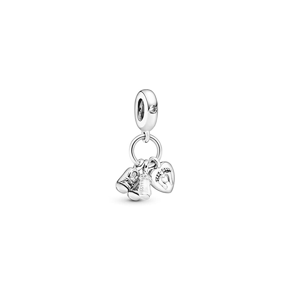 Pandora Jewelry Baby Bottle and Shoes Dangle Cubic Zirconia Charm in Sterling Silver