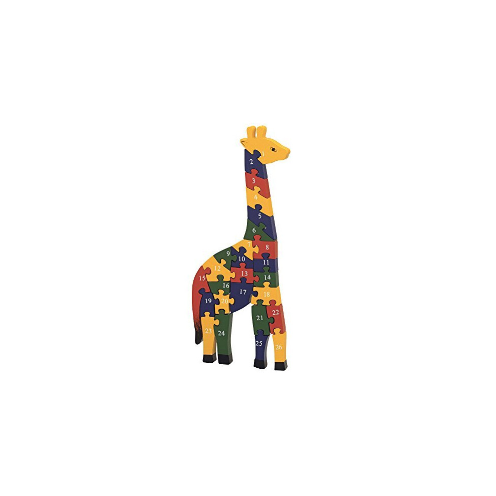 Bits And Pieces - Wooden Alphabet Giraffe Puzzle - Learn ABCs And 123s - Colorful Large 3/4 Inch Thick, Non-Toxic Paint