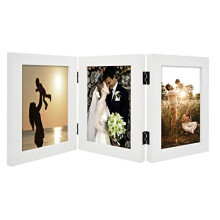 golden State Art, 5x7 Three Picture Frame Trifold Hinged Photo Frame with 3 Openings, Desk Top Family Picture collage, with Real glass (White, 1-Pack)