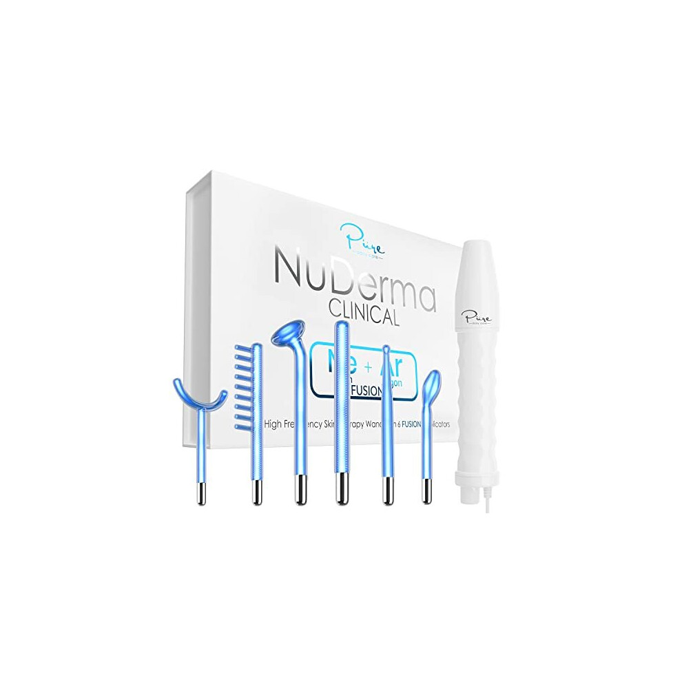 NuDerma clinical Skin Therapy Wand - Portable High Frequency Skin Therapy Machine w 6 Fusion Neon + Argon Wands - Anti Aging - Blemish & Spot control