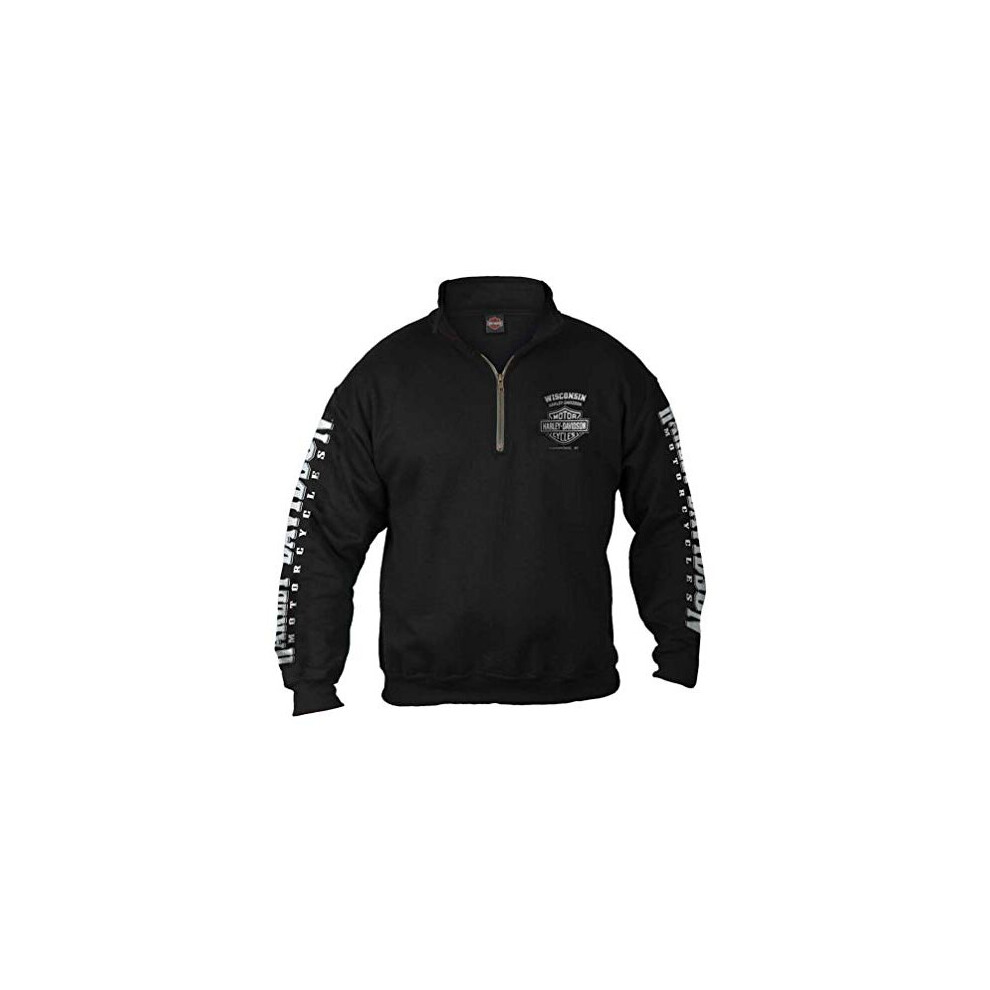 Harley-Davidson Mens Lightning Crest 1/4 Zip Cadet Pullover Sweatshirt, Black