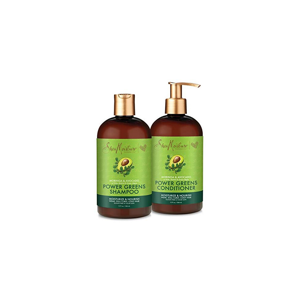 SheaMoisture Power greens curly Hair Shampoo and conditioner Dry Hair Moringa Avocado to moisturize, 13 Fl Oz (Pack of 2)