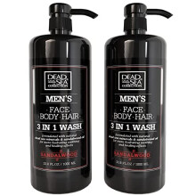 Dead Sea Collection 3 in 1 Body Wash voor mannen - Sandelhoutreiniger voor lichaamshaar en gezicht - Verpakking van 2 flessen (33 flessen van 8 fl oz