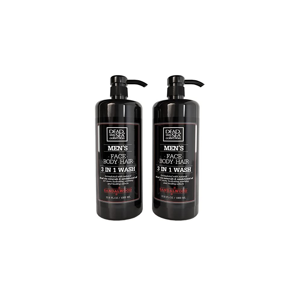 Dead Sea collection MenAs Body Wash - Pack of 2 (676 Fl Oz) - Sandalwood 3 in 1 Body Wash for Men - Face Wash for Men with Shower gel for Men and Sham