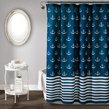 Závěs do sprchy Lush Decor, plážové koupelnové doplňky (námořnická modrá, vzor kotvy) 72" x 72"