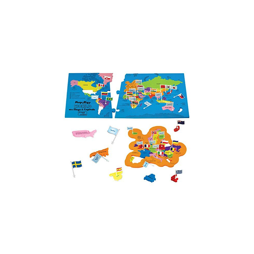 Imagimake: Mapology World with Flags & Capitals- with Country Shaped Pieces- Jigsaw Puzzle and Educational Toy for Boys and Girls Above 5 Years- Excel