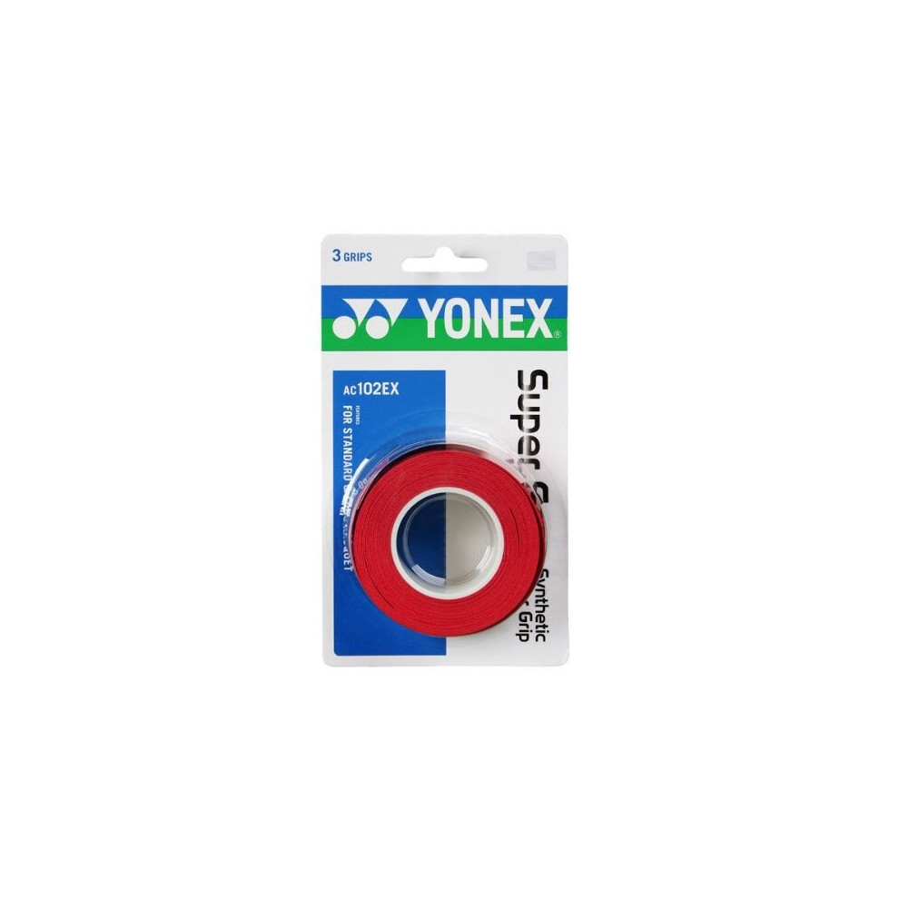 YONEX Overgrip Super gRAP 3 Pack - Tennis, Badminton, Squash - choice of colors (Red)