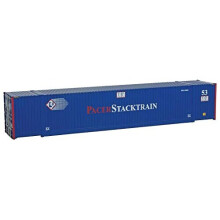 Modelo Walthers SceneMaster Escala HO do Pacer Stacktrain (Azul, Branco, Vermelho) Contêiner de 53' Singamas