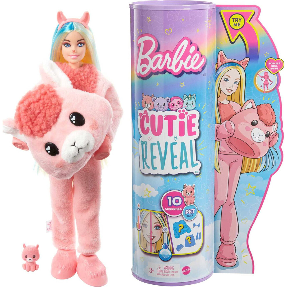 Barbie Doll cutie Reveal Llama Fantasy Series Doll with 10 Surprises Pet, color change and Accessories Toys and gifts for Kids