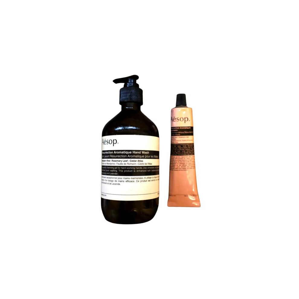 Aesop Resurrection Aromatique DUO - Hand Wash (169 oz) + Hand Balm (258 oz) All Natural Hand Wash & Hand Balm for Dry cracked Hands Paraben-Free, crue