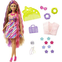 Barbie Totally Hair Flower-Themed Doll, Curvy, 8.5 inch Fantasy Hair, Dress, 15 Hair & Fashion Play Accessories (8 with Color Change Feature) for Kids
