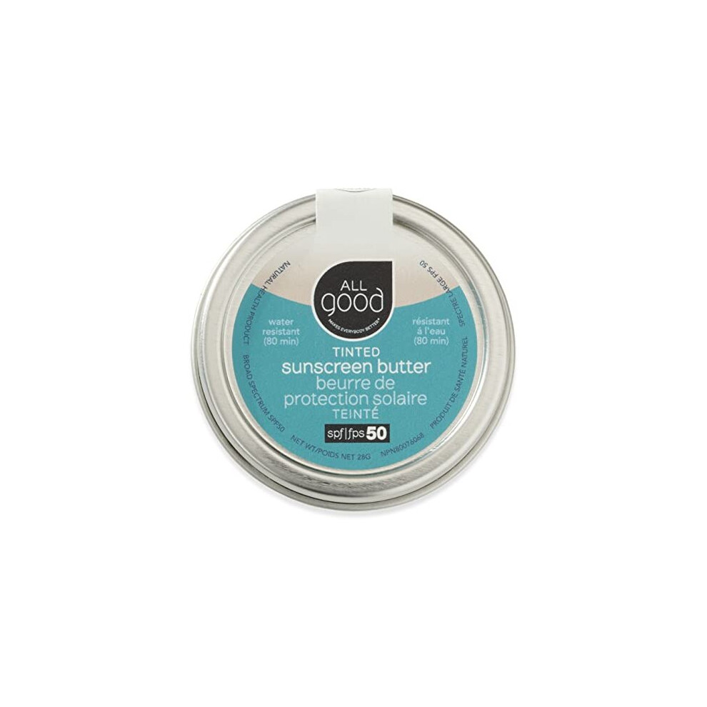 All good Tinted Mineral Sunscreen Butter for Face, Nose, Ears - UVAUVB Broad Spectrum, SPF 50, Zinc Oxide, coral Reef Friendly, Water Resistant, cocon