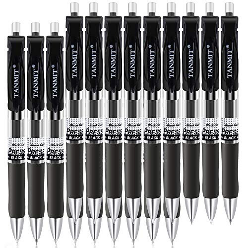 Tanmit Gel Pens Retractable Black Ink Rollerball Pens, Fine Point ...