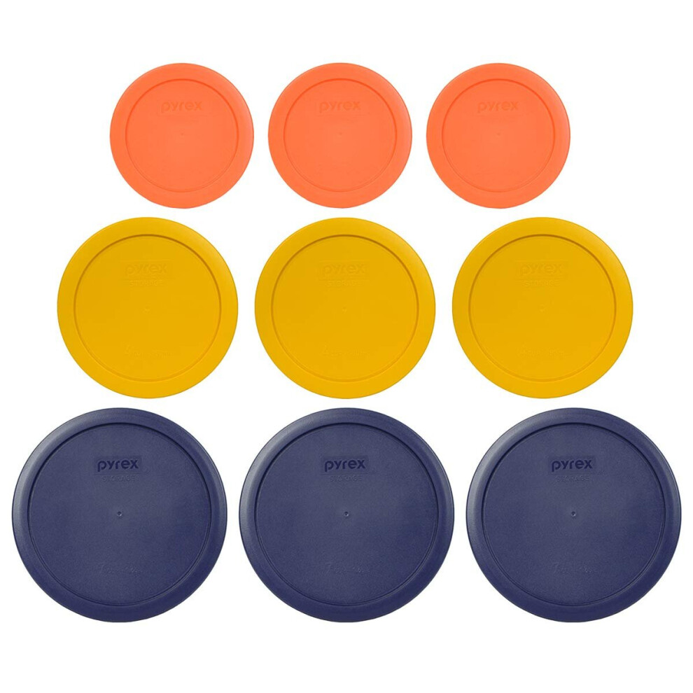 Pyrex (3) 7402-Pc 67 cup Blue (3) 7201-Pc 4 cup Butter Yellow (3) 7200-Pc 2 cup Orange Replacement Food Storage Lids