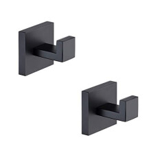 TASTOS Bath Towel Hooks Matte Black, 2 Pack Stainless Steel Robe Coat and Clothes Hook, Heavy Duty Wall Hook for Bathroom & Kitchen, Modern Square Sty