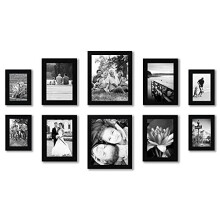 Americanflat 10-Piece Black Picture Frame Set | Includes Sizes 8x10, 5x7, and 4x6. Shatter-Resistant Glass. Hanging Hardware Included!