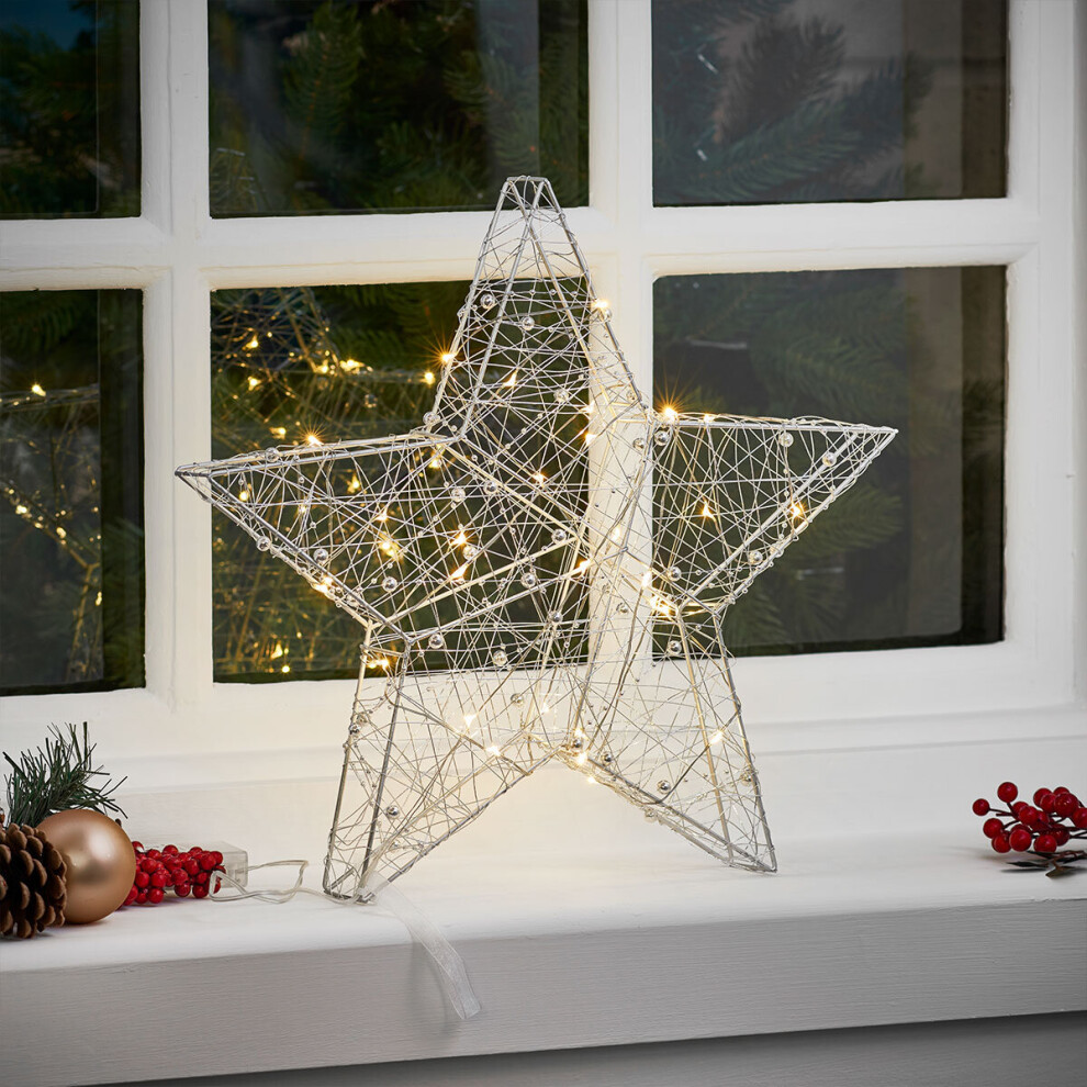 38cm LED Christmas Star Wire Silhouette Decoration Indoor Home Window Table Warm White