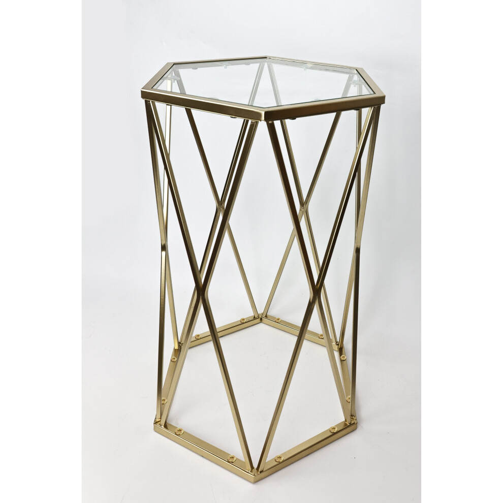 Hexagon Glass Center Tables with Gold Metal Frame Coffee Table for Living Room