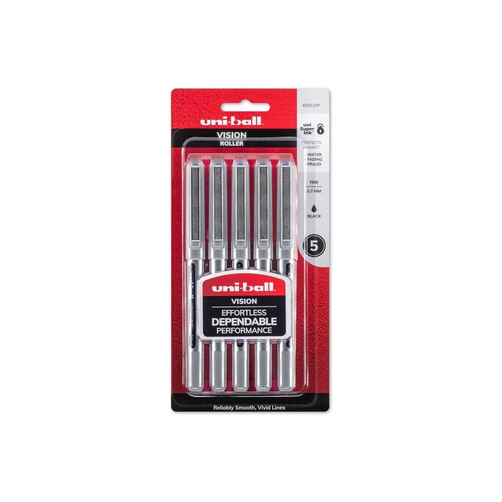 Uni-Ball 0.7 Mm Vision Rollerball Pen - Pack Of 5 Black