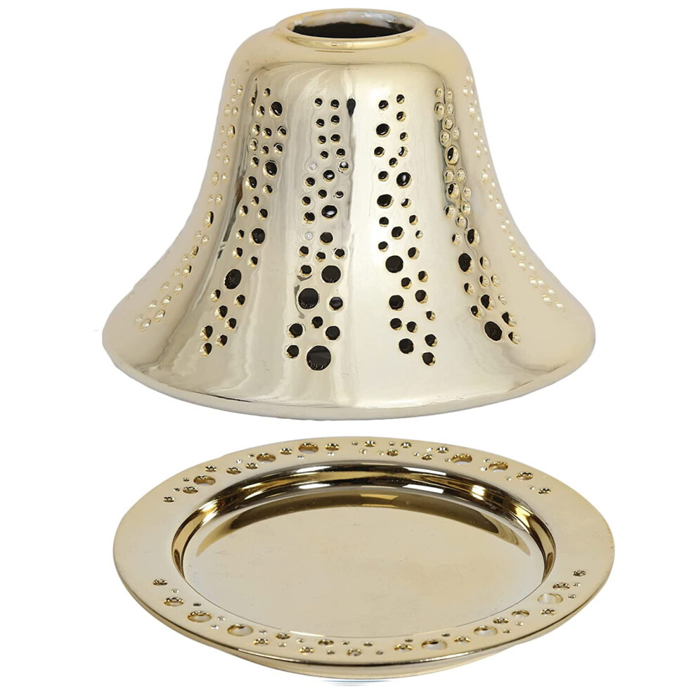 Metallic Champagne Ceramic Candle Jar Shade Tray Decorative Accessory Gift Set