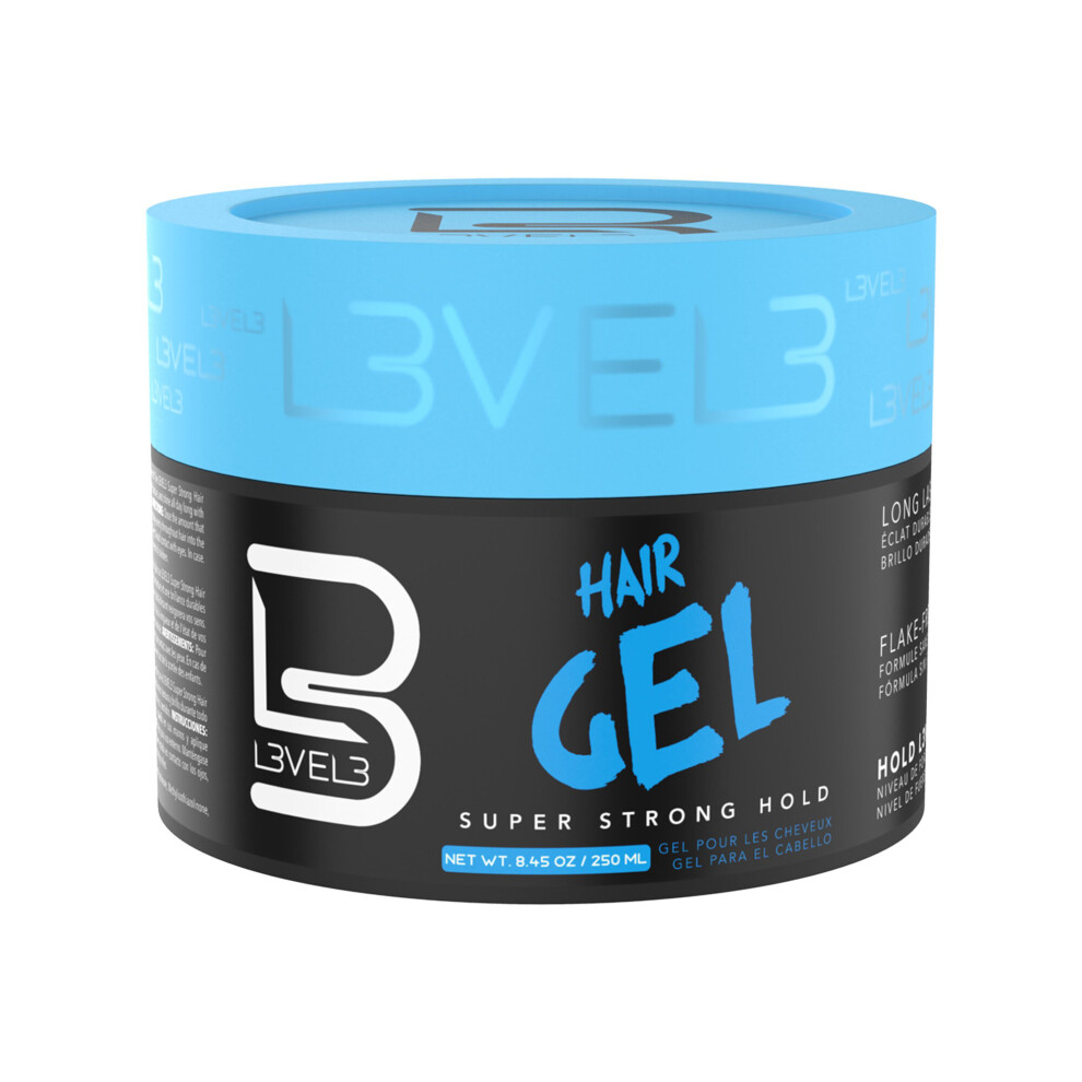 L3VEL3 Super Strong Hair Gel - Creates Sleek, Long Lasting Hairstyles - Gives Volume and Adds Shine -  Rinses out Easily - 250 ml