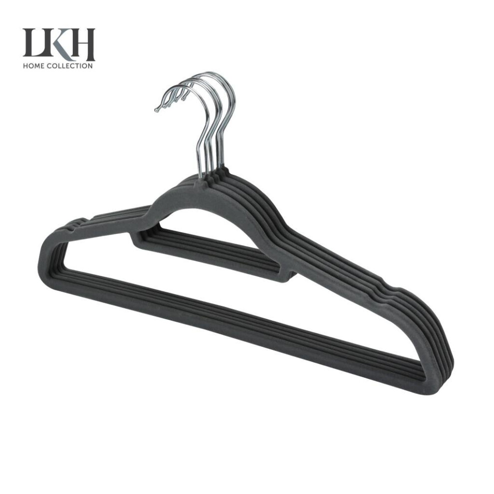 (Grey) Coat Clothes Hangers Velvet Flocked Non Slip Curved Trousers Dresses Slim 10PK