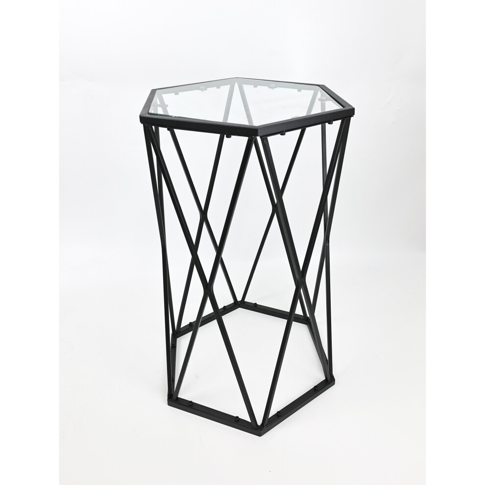 Hexagon Glass Tables with Black Metal Frame Coffee Table for Living Room