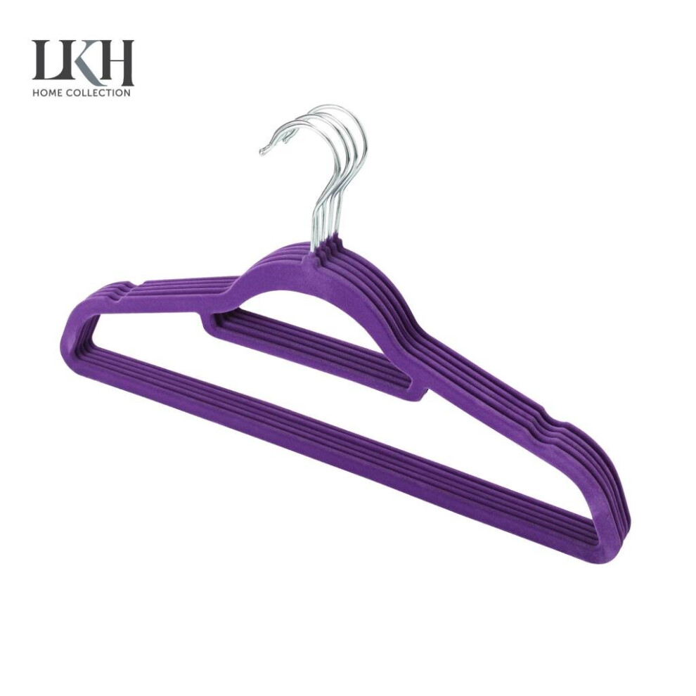 (Purple) Coat Clothes Hangers Velvet Flocked Non Slip Curved Trousers Dresses Slim 10PK