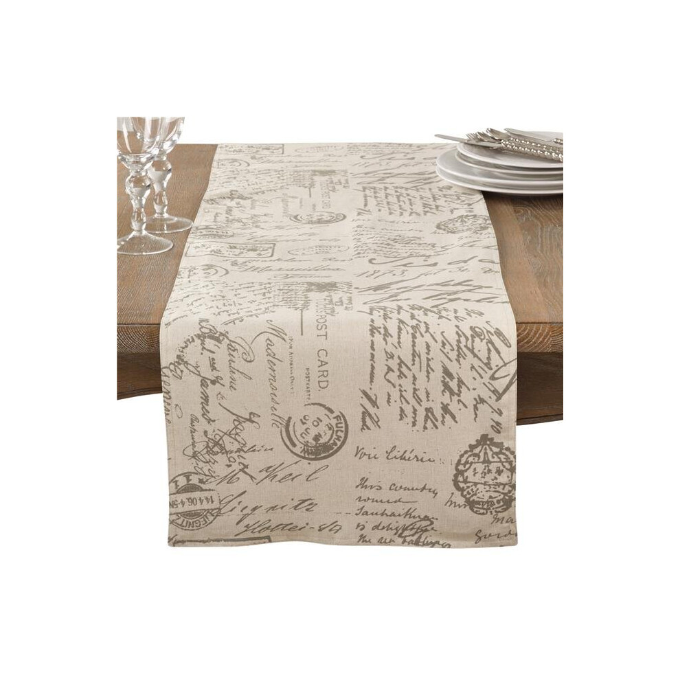 SARO  Old Fashioned Vintage Script Print Design Everyday Table Runner - Natural-image-OPC-PB6PV7D-NEW