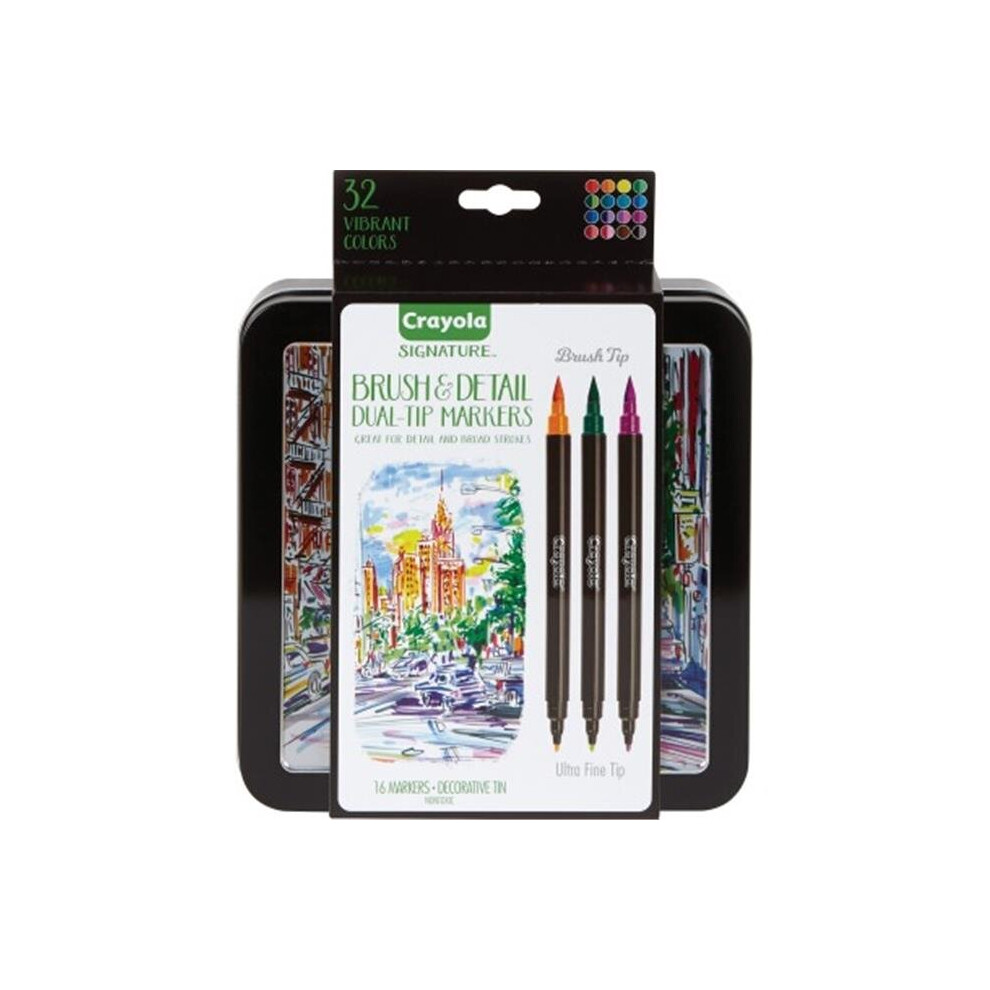 Crayola  Brush & Detail Dual Ended Markers - Assorted Color, 16 Per Set