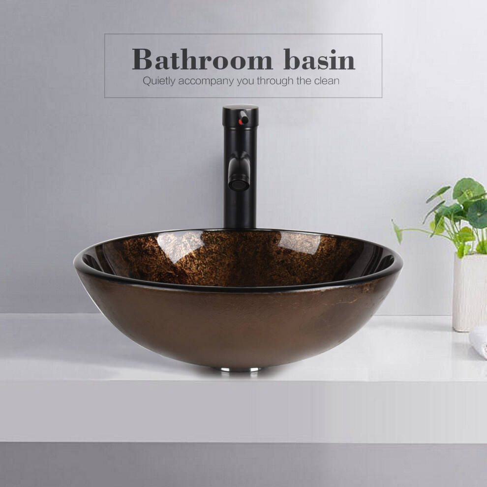 Bathroom Sink Countertop Glass Wash Bowl Basin Tap Waste Set Round