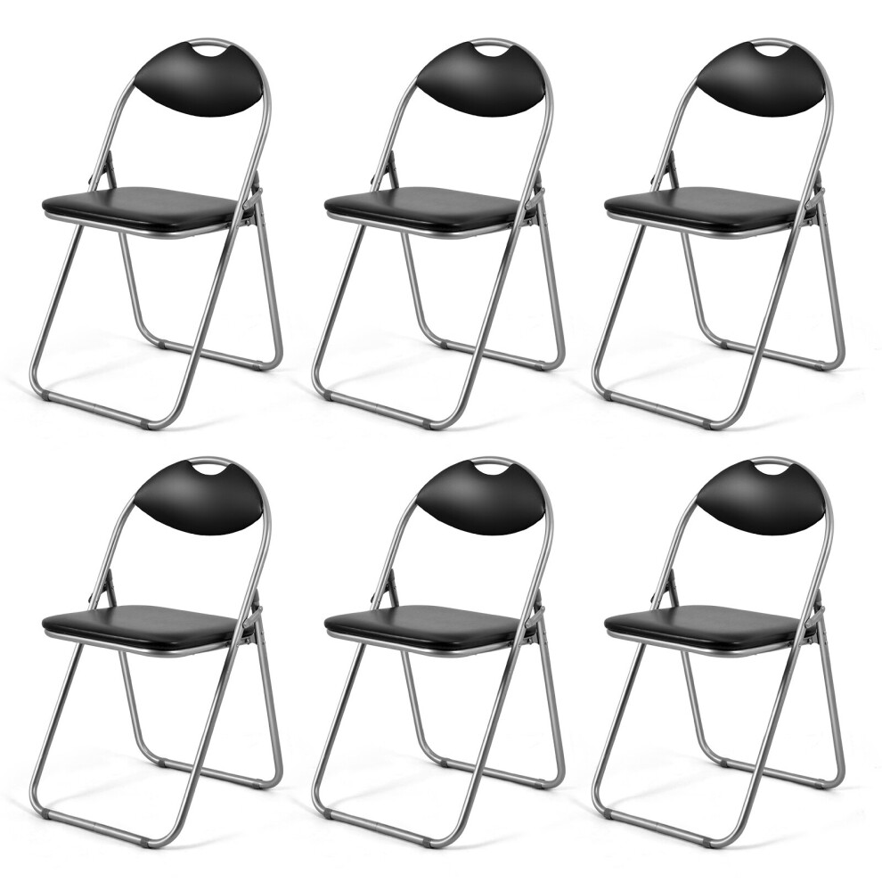 6Pcs Folding Metal Chair Padded Kitchen Dining Seat U-shaped Chair