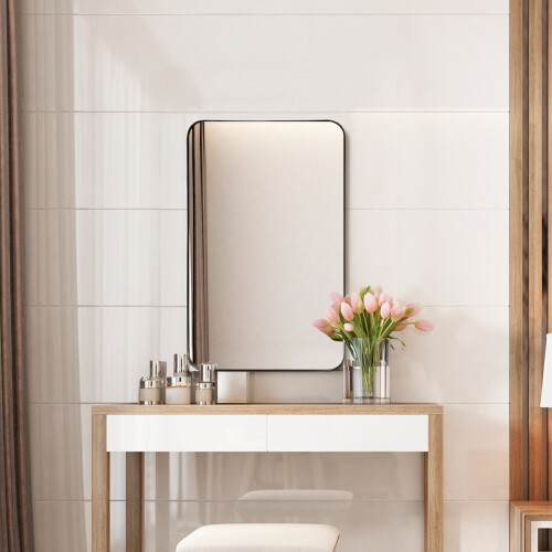 Costway 81x51cm Bathroom Wall Mirror Rectangular Wall Hanging Mirror Black