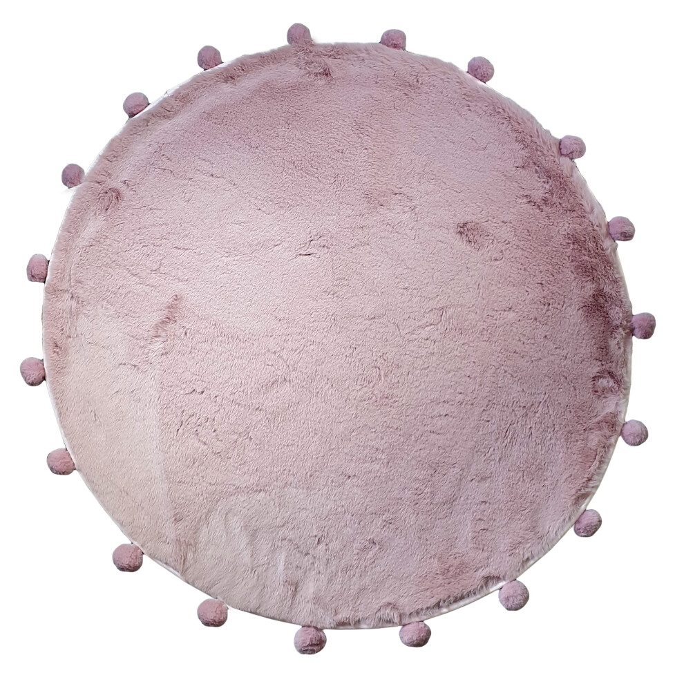 (Pink) Round Faux Fur Rug Carpet Pom Pom Soft Fur Mat